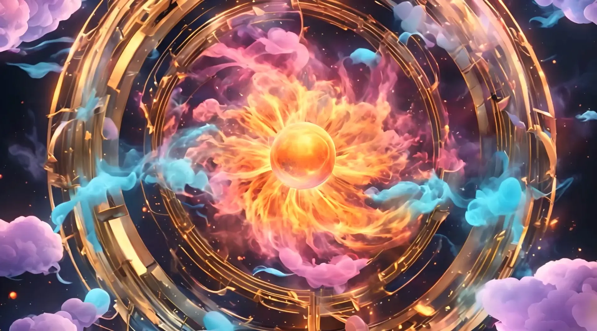 Golden Astral Flames Logo Background Video